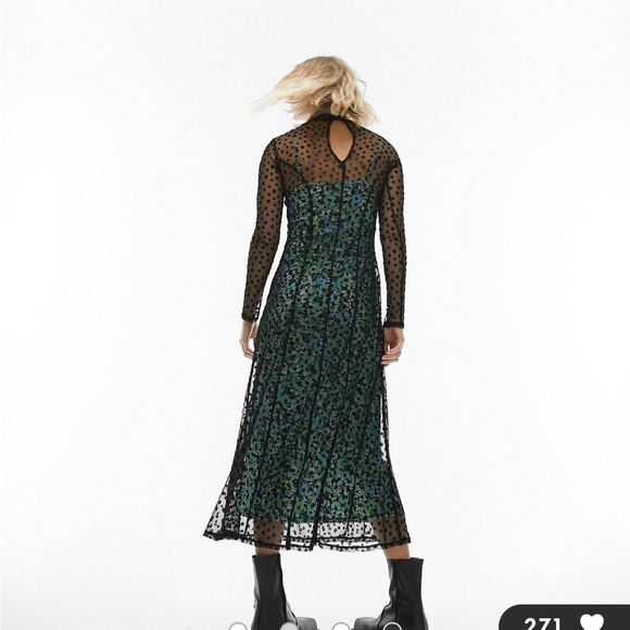 Topshop flocked floral mesh midi dress - Picture 2 of 3